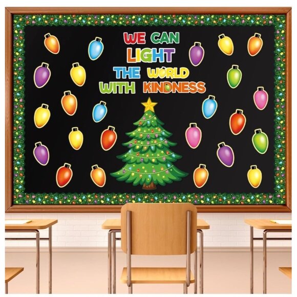 Christmas Classroom World Kindness Bulletin Board Set Light Bulb Name Tags - Picture 4 of 6